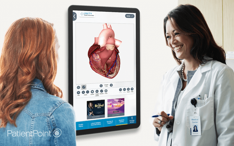Interactive Exam Room - Educational and branded messages inform waiting patients; active education and physician teaching tools enhance the doctor-patient discussion.