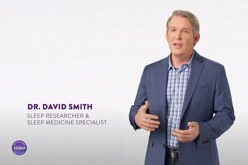 Physician testimonials add credibility to ZzzQuil product messaging.