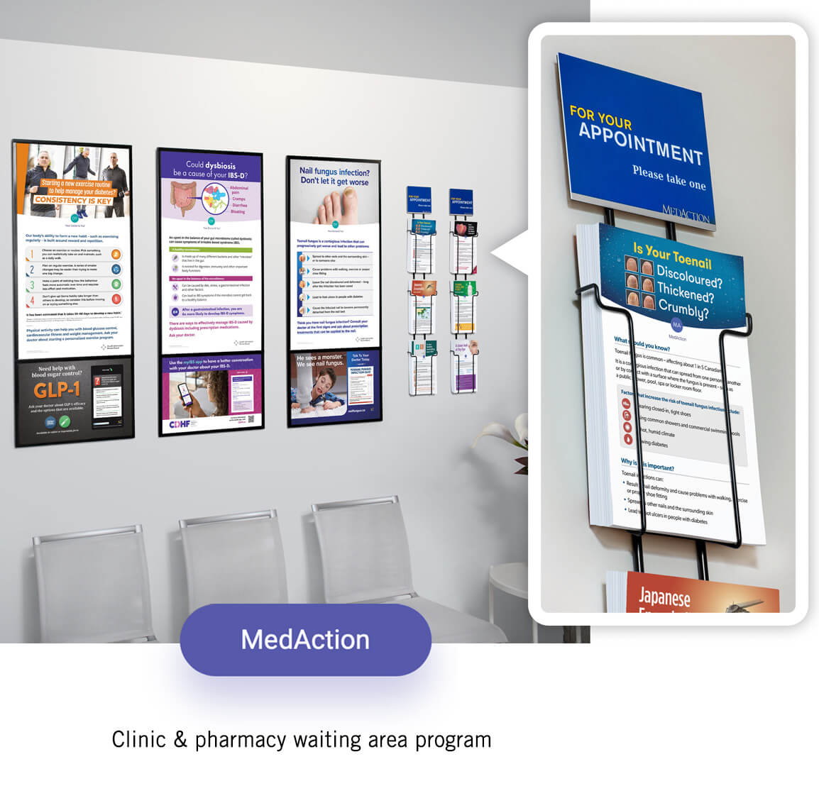 MedAction - 6"x9" condition-specific brochures - to bring home or bring to the appointment. Enable patients to make informed choices and become more involved, leading to better health outcomes.